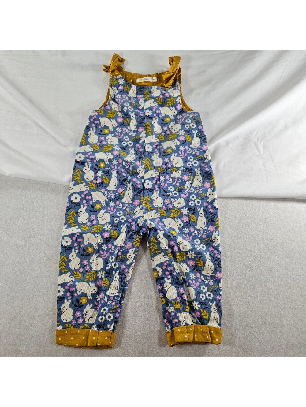 BabyBoden Bunny Floral Romper 18-24M Blue Yellow Cotton Easter Overalls